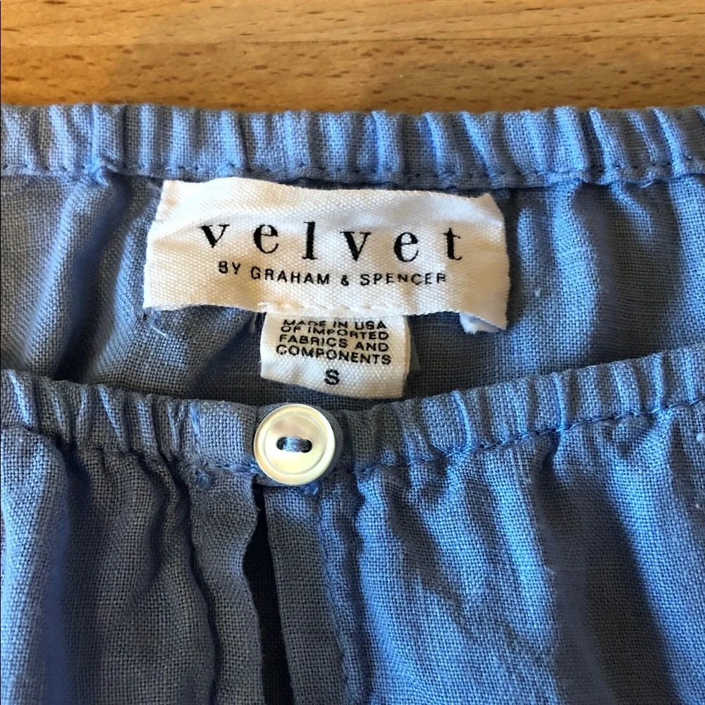 Velvet by Graham & Spencer Linen Sky Blue Top Blouse Small - Picture 5 of 12